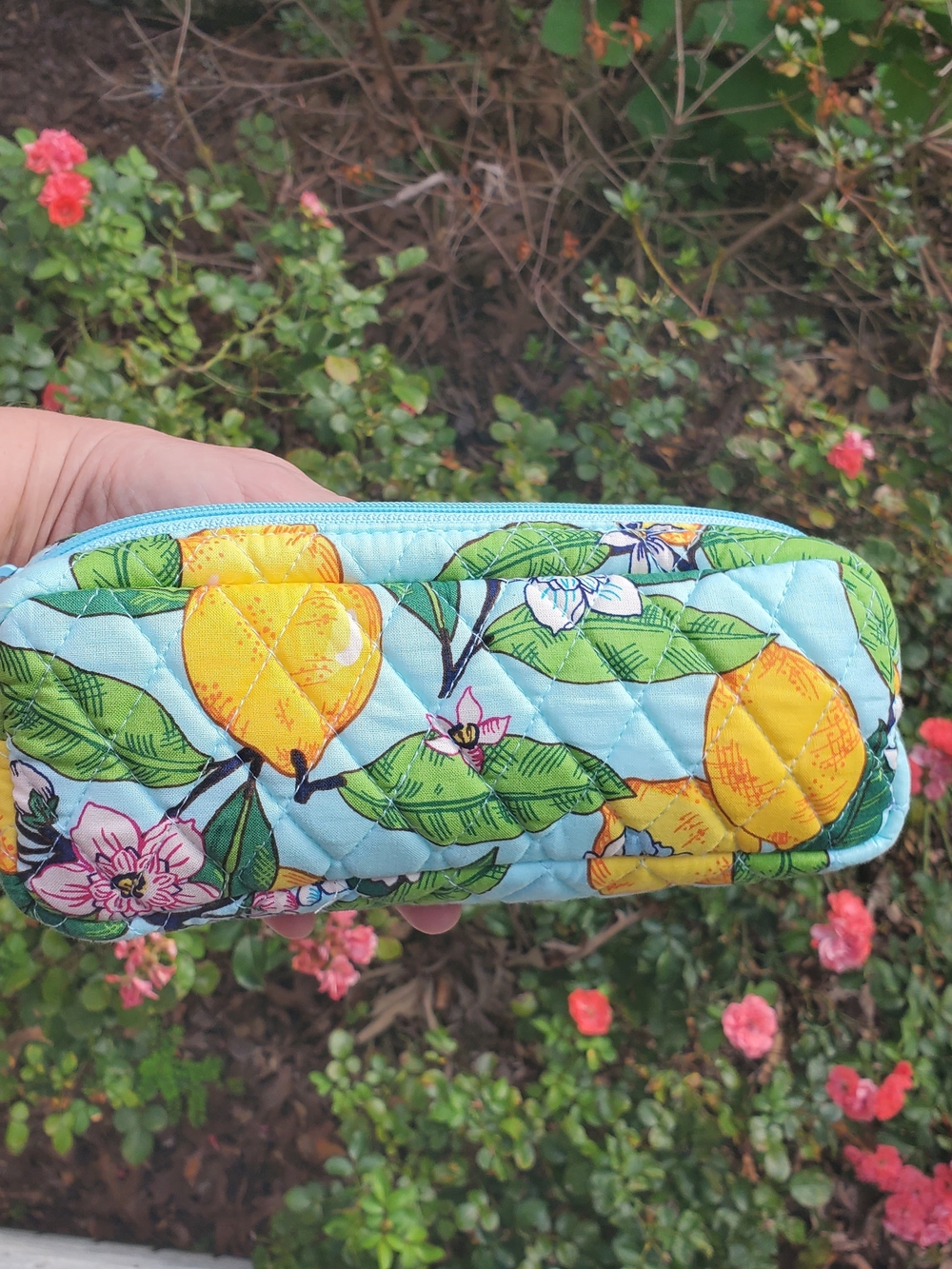 Quilted Lemon Grove Print Cosmetic Pouch - Blue Almost new!